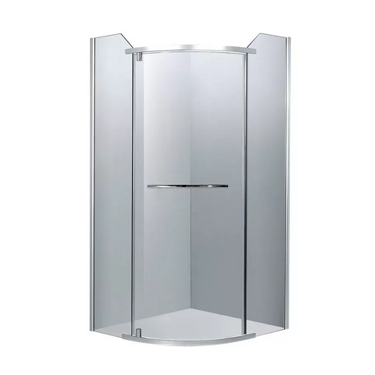 Cabină duș semi-rotundă 90x90, balama, prinderi și mânere inox, grosime sticlă 6 mm. Cădița este inclusă în preț!