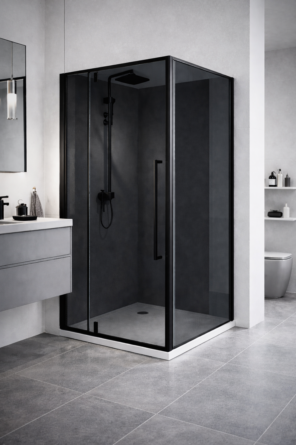 Cabina dus HYDRA 90x90 patrata, sticla fumurie securizata 6 mm,negru mat