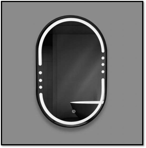 Oglindă LED 608 60x80, ramă aluminiu neagră