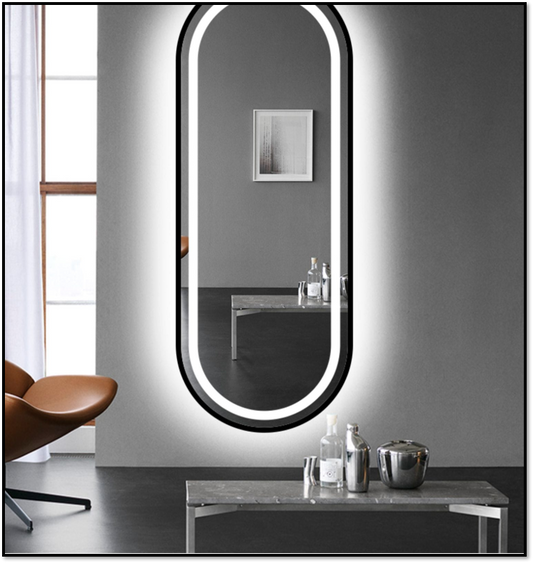 Oglindă LED 8545-3 50x150 pentru hol, ramă aluminiu neagră