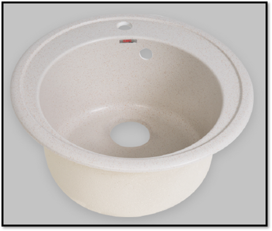 Chiuvetă compozit Atlas 51 (Q51) rotundă, crem/negru/gri, sifon inclus