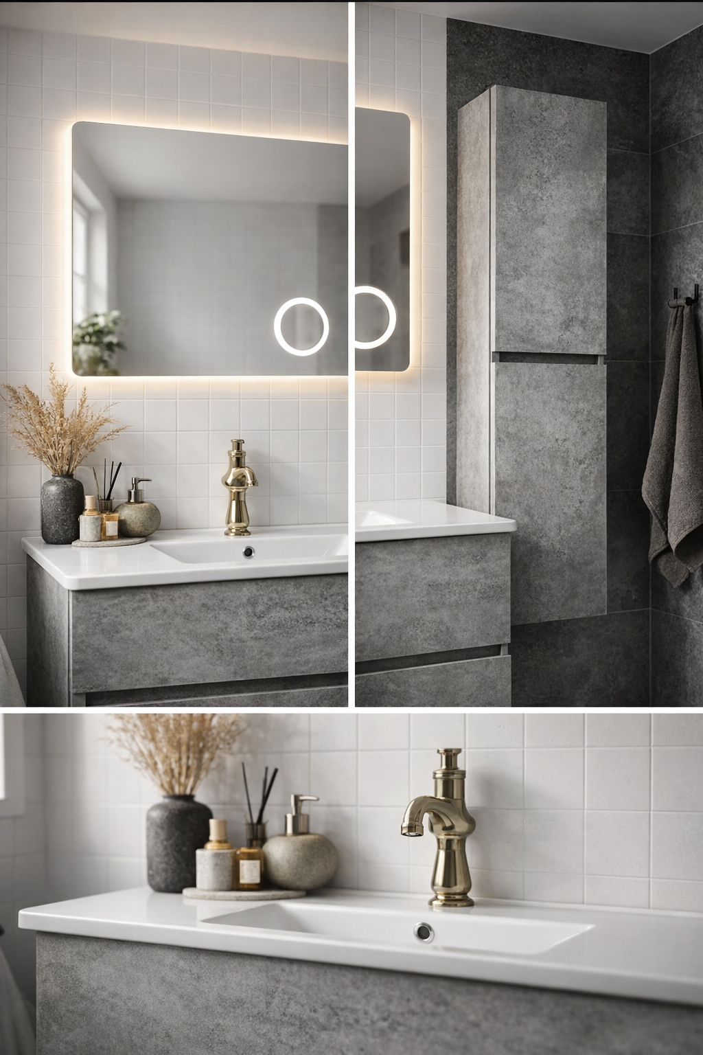 Set Mobilier Baie Stone 80 cm oglinda cu LED