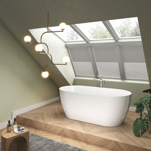 Cada baie freestanding Toscana alba este un model cu suprafata exterioara in relief tip diamant
