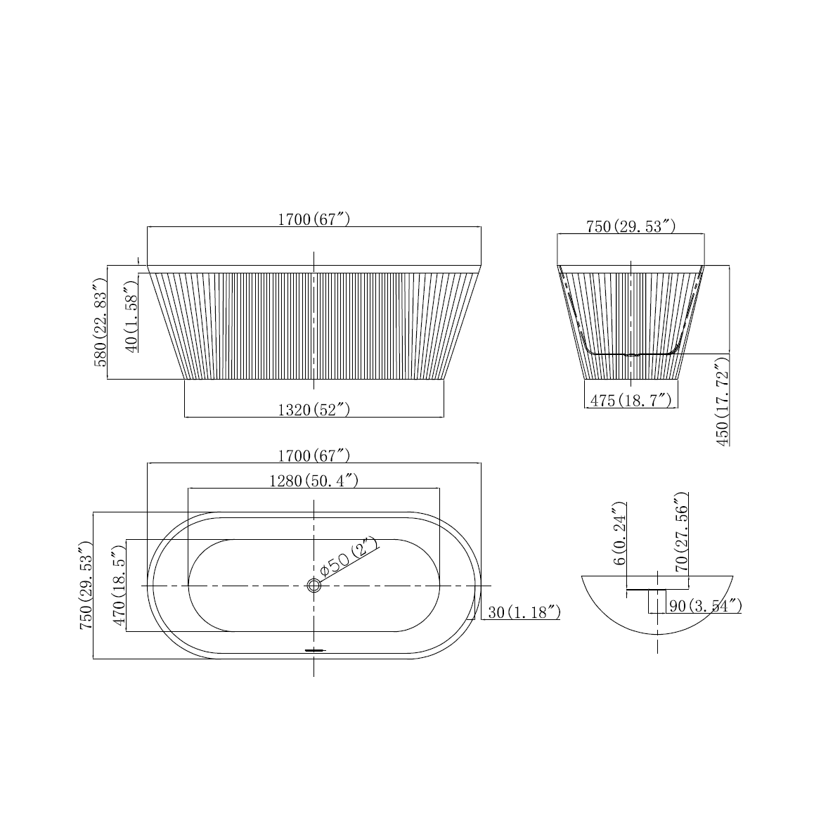 Cadă baie freestanding Florența albă