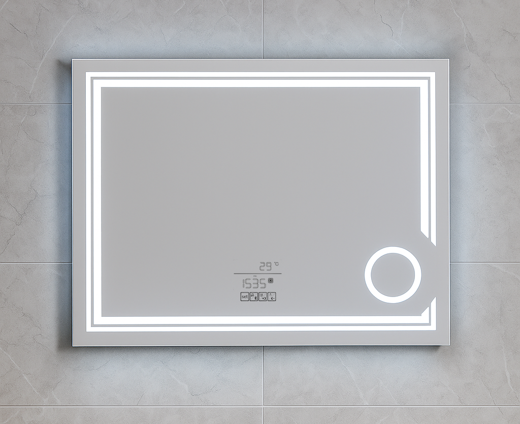 Oglinda LED 75x100 functie dezaburire, ceas, termometru, Bluetooth, boxe