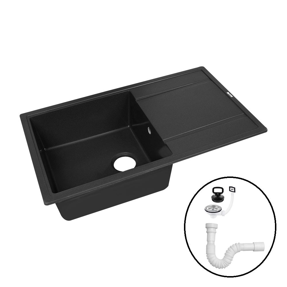 Chiuvetă compozit Aura 75 (43x75), crem/negru/gri, sifon inclus