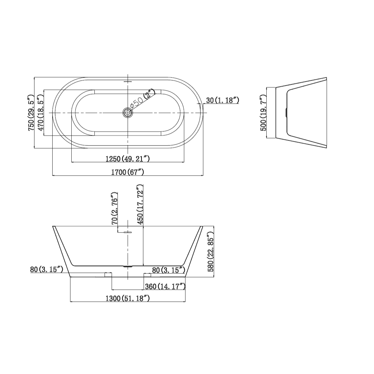 Cadă baie freestanding Malaga 170x75 ovală