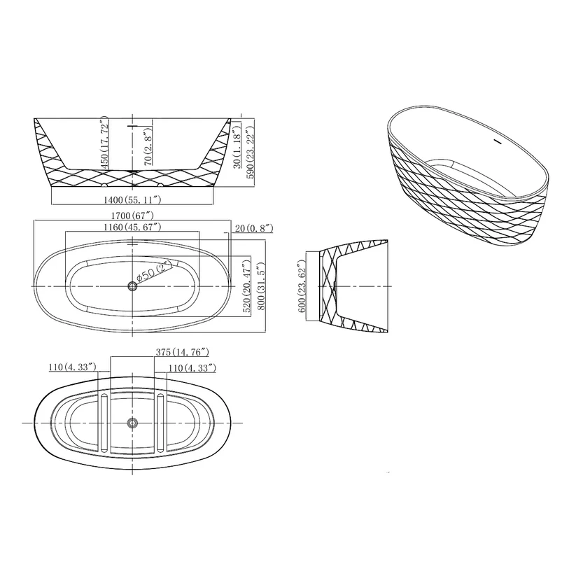 Cadă baie freestanding Toscana Alba