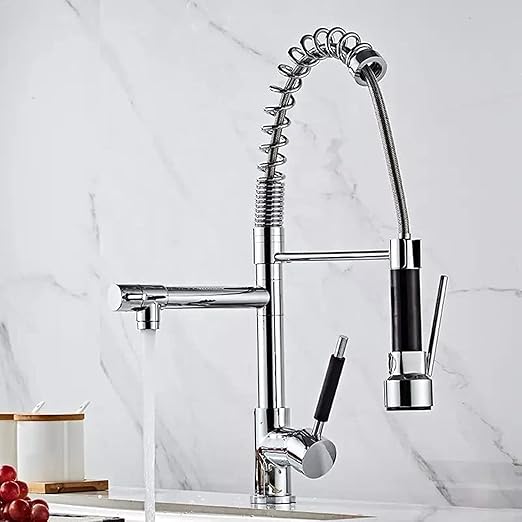 Baterie bucatarie cu arc F19 cu dublu sistem de alimentare si design modern, ideal pentru curatare si spalare.