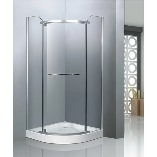 Cabină duș semi-rotundă 90x90, balama, prinderi și mânere inox, grosime sticlă 6 mm
