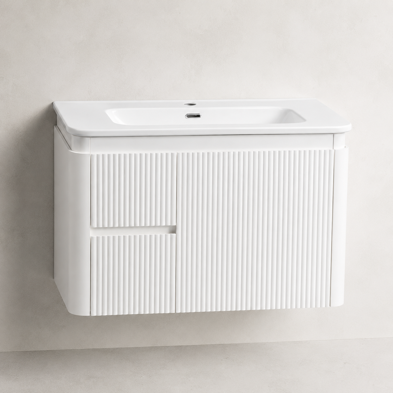 Corp Mobilier Baie CAPPADOCIA Riflat – 80 cm, Alb Lucios, cu Lavoar Ceramic