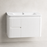 Corp Mobilier Baie CAPPADOCIA Riflat – 80 cm, Alb Lucios, cu Lavoar Ceramic