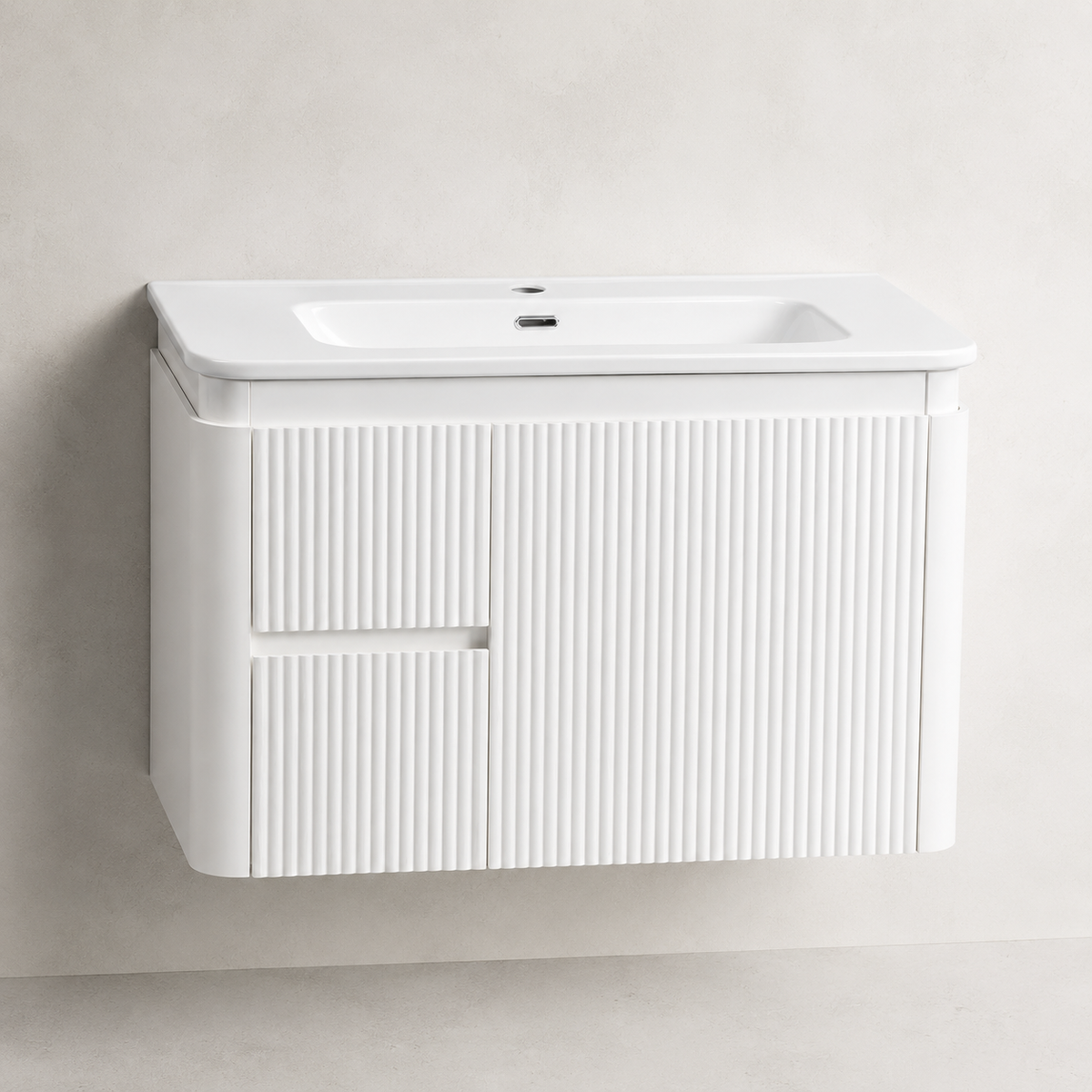 Corp Mobilier Baie CAPPADOCIA Riflat – 80 cm, Alb Lucios, cu Lavoar Ceramic