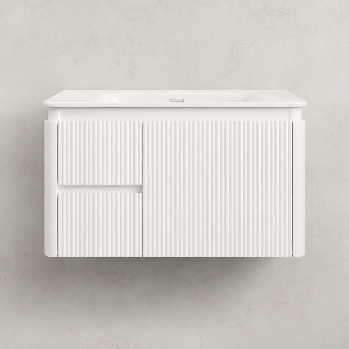 Corp Mobilier Baie CAPPADOCIA Riflat – 80 cm, Alb Lucios, cu Lavoar Ceramic