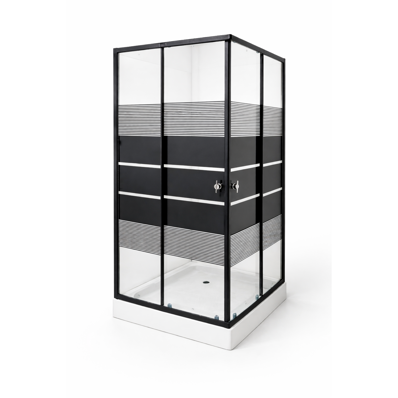Cabina de dus patrata 90x90 cm, profil negru mat, sticla securizata 5 mm, cu cadita inclusa