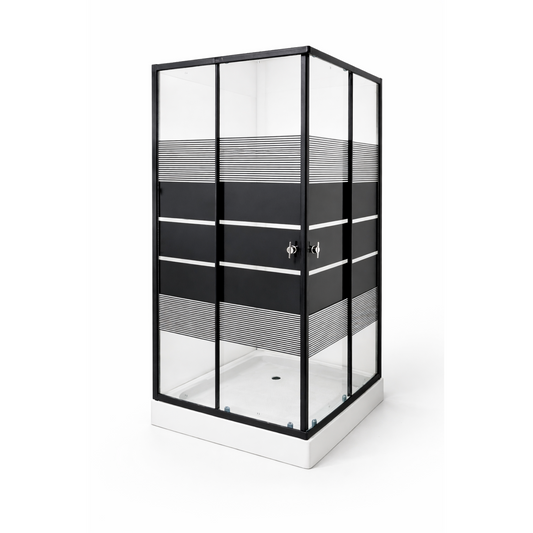 Cabina de dus patrata 90x90 cm, profil negru mat, sticla securizata 5 mm, cu cadita inclusa
