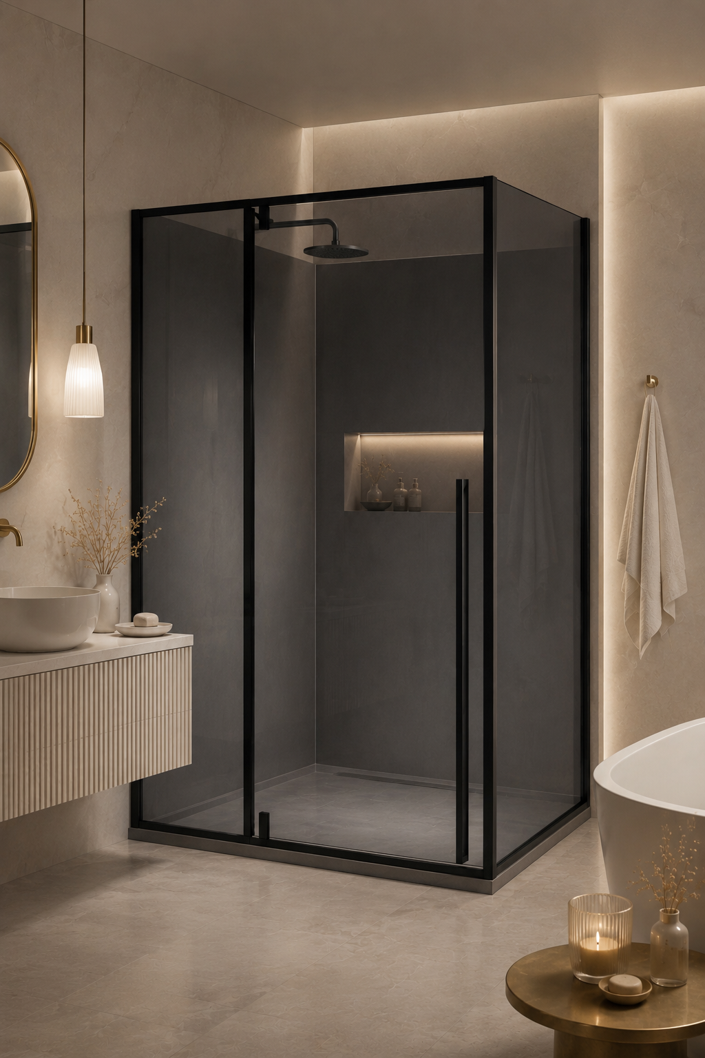 Cabina dus HYDRA 80x120 dreptunghiulara, geam fumuriu securizat 8 mm, profil negru mat