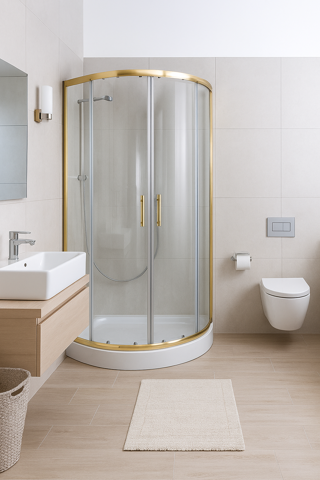 Cabină duș ramă aurie 90x90