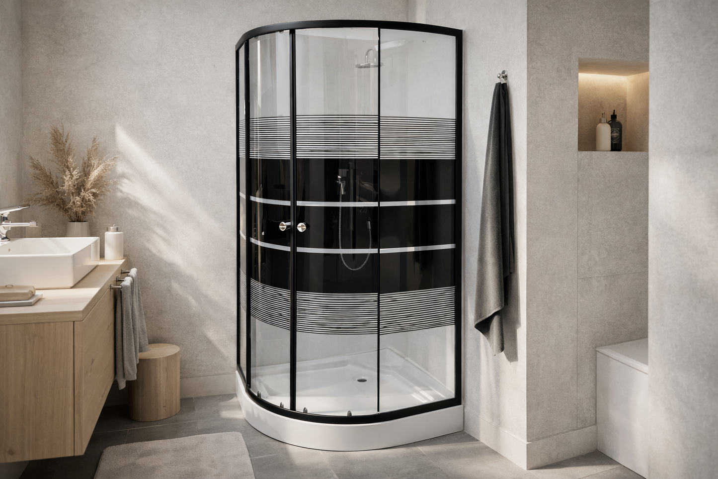 Cabina dus rama neagra 90x90, grosime sticla 5 mm. Cadita este inclusa in pret!