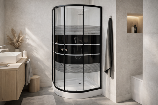 Cabina dus rama neagra 90x90, grosime sticla 5 mm. Cadita este inclusa in pret!