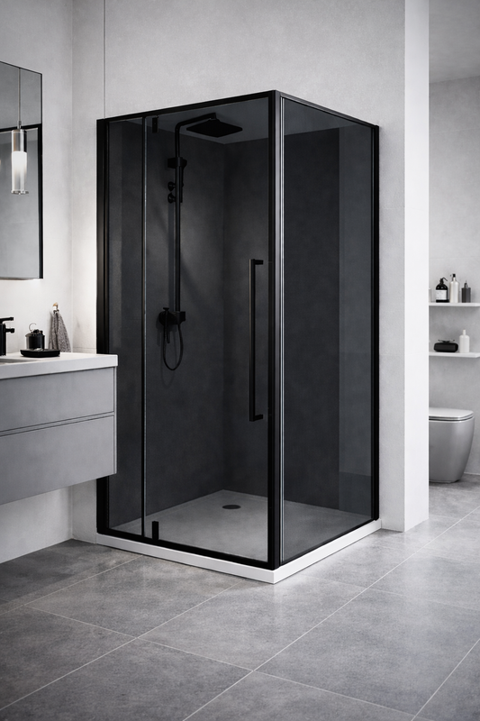 Cabina de dus patrata, sticla fumurie securizata 6 mm,negru mat