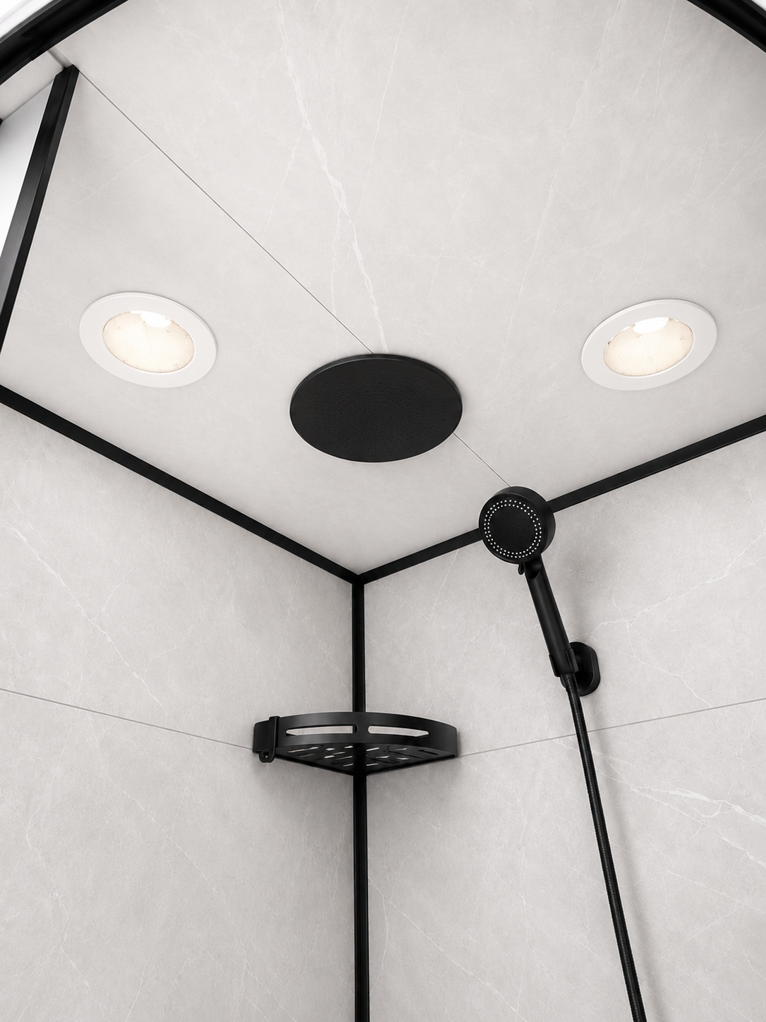 Cabina de dus semirotunda Paris-90, dimensiune 90×90 cm, panouri compozit cu aspect de faianta