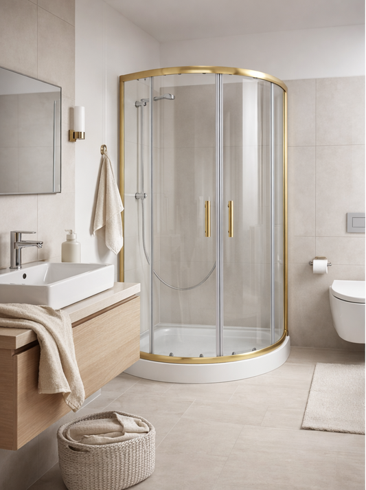 Cabina dus rama aurie 90x90, grosime sticla 5 mm. Cadita este inclusa in pret!