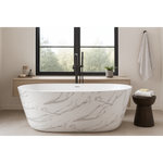 Cada baie freestanding Taormina model realizat din acril sanitar dublu stratificat, ranforsat cu fibra de sticla, finisaj cu efect de marmura alb-gri, lucios