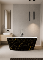 Cada baie freestanding Taormina model realizat din acril sanitar dublu stratificat, ranforsat cu fibra de sticla, finisaj cu efect de marmura alb-gri, lucios