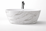 Cada baie freestanding Taormina model realizat din acril sanitar dublu stratificat, ranforsat cu fibra de sticla, finisaj cu efect de marmura alb-gri, lucios