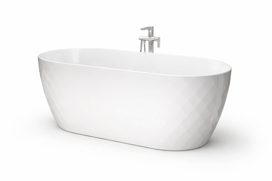 Cada baie freestanding Toscana alba este un model cu suprafata exterioara in relief tip diamant