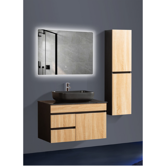 Mobilier Forest (WB-BC077) 80 cm oglindă cu LED, lavoar ceramic, blat compozit, soldat inclus, MDF total