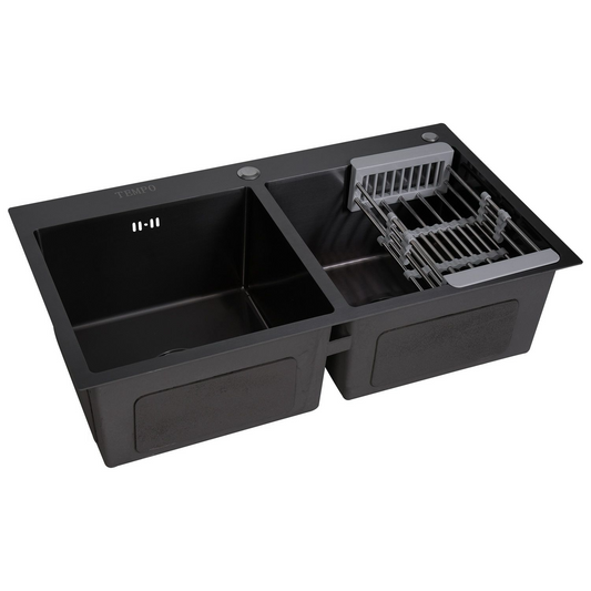 Chiuvetă inox handmade neagră 80x45, 2 cuve, grosime 1.2 mm