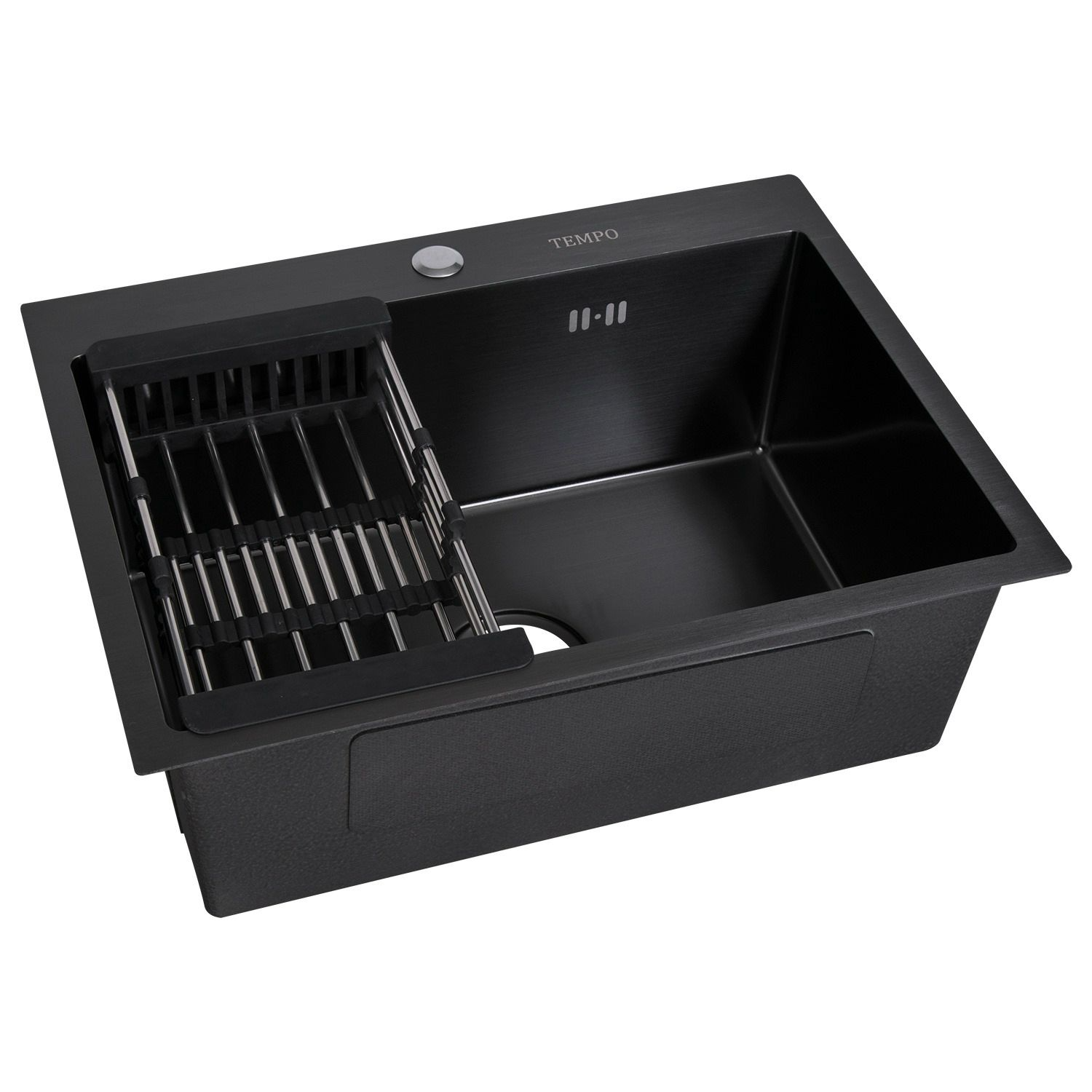 Chiuveta bucatarie inox negru 60x45 cm cu accesorii, montaj pe blat sau sub blat