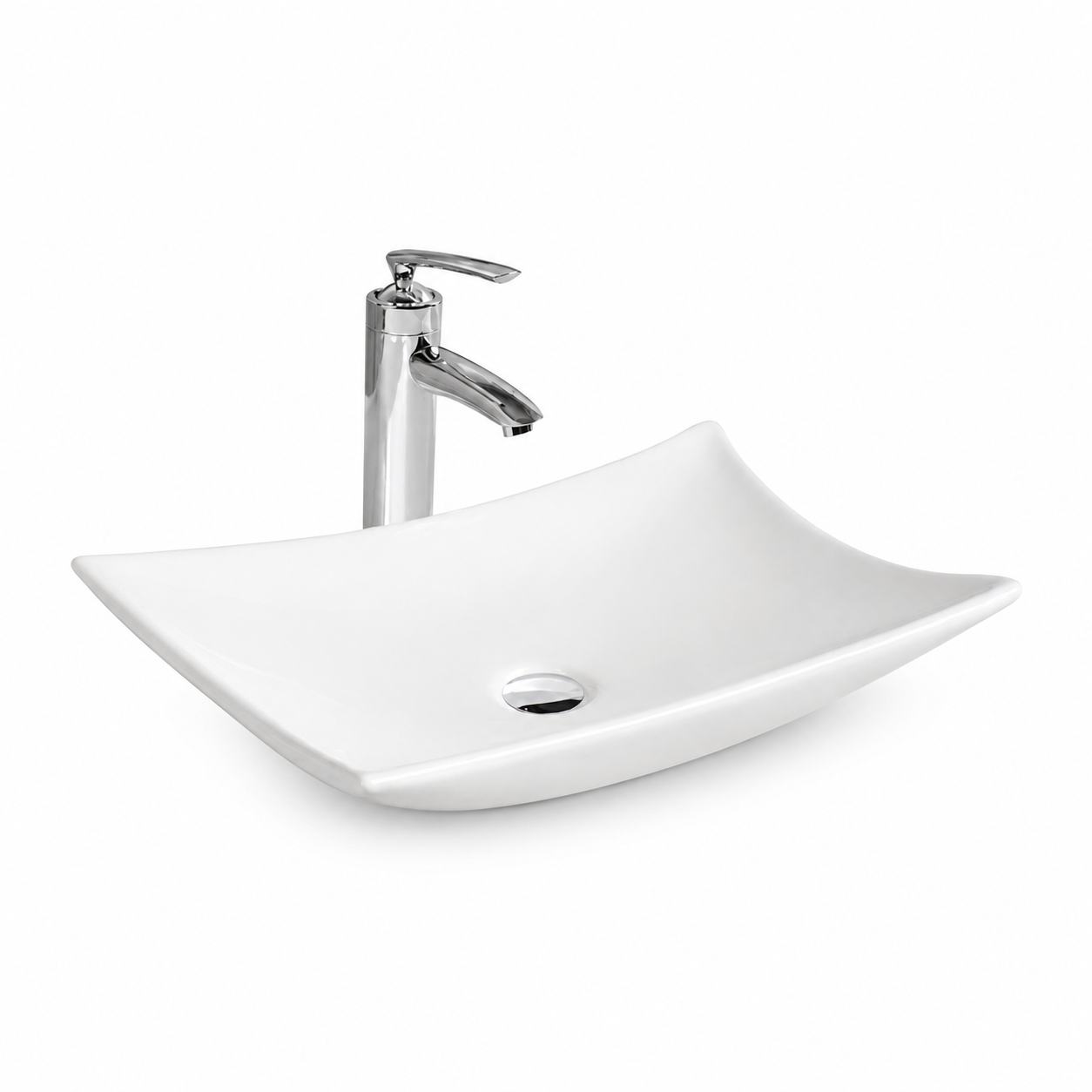 Lavoar baie dreptunghiular pe blat ceramica alb lucios