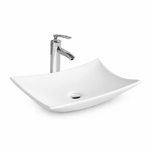 Lavoar baie dreptunghiular pe blat ceramica alb lucios