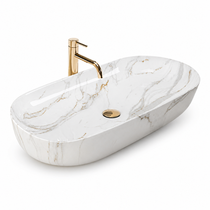 Lavoar baie pe blat rectangular 8025A finisaj marmura alba