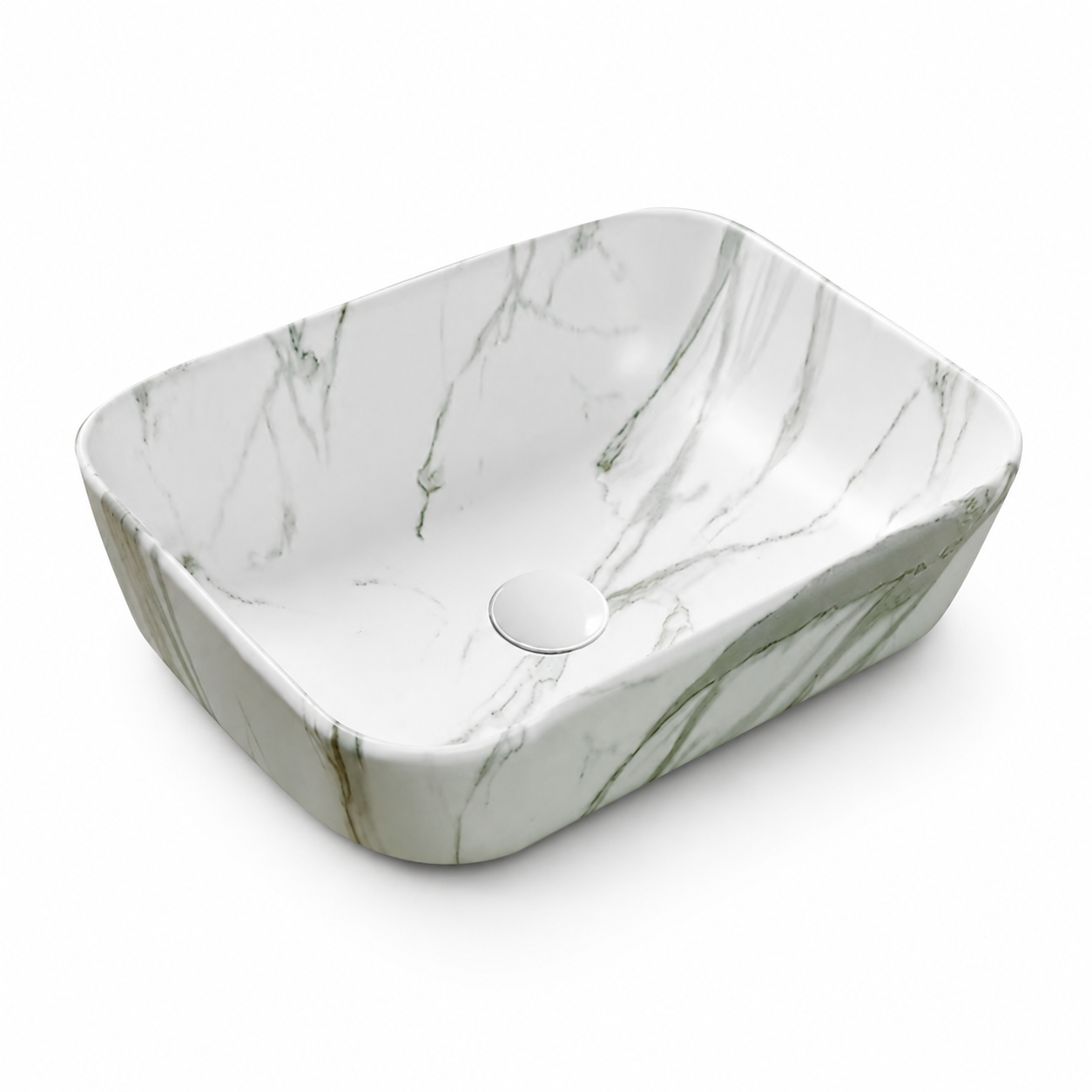 Lavoar baie pe blat rectangular marmorat Alb, 8509MA