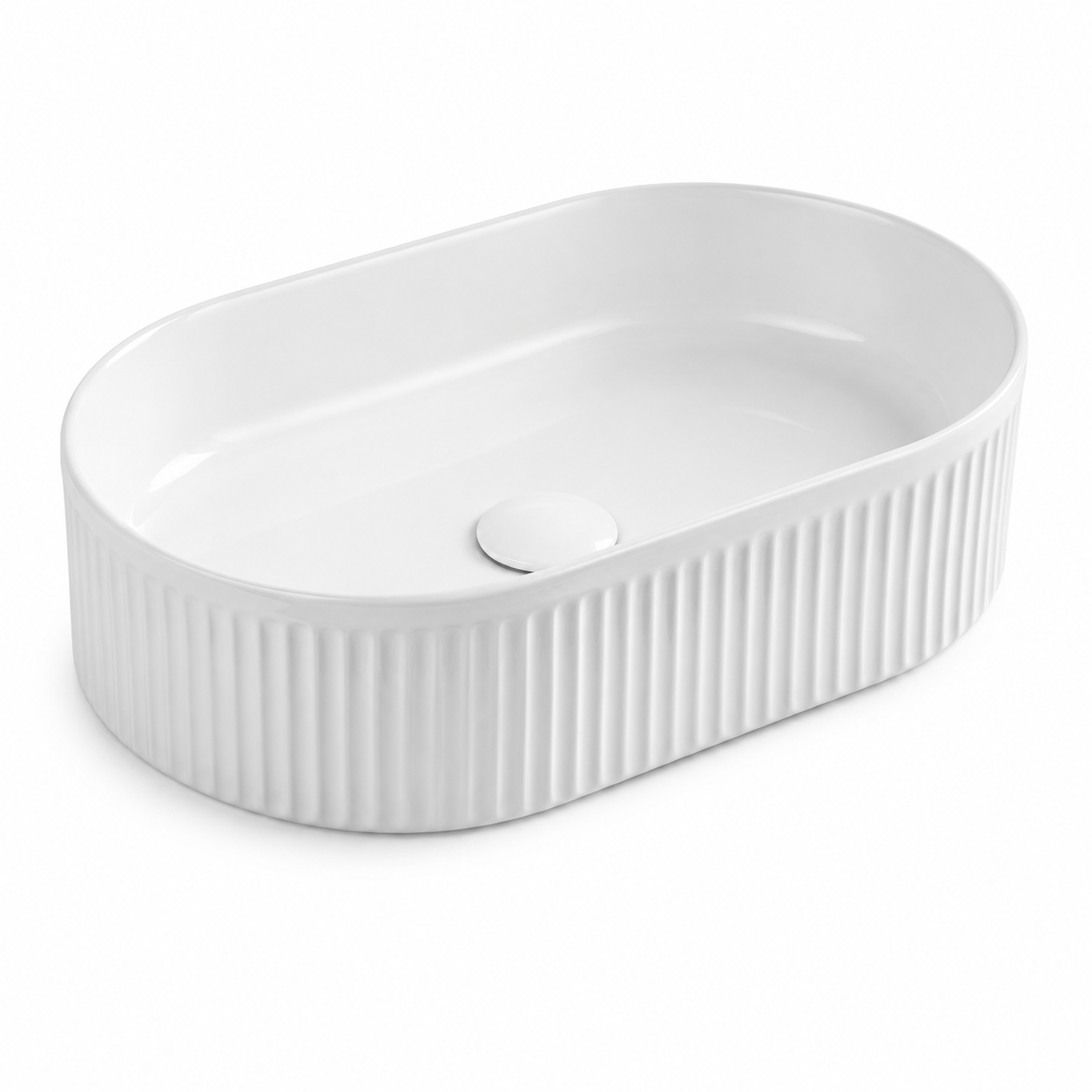 Lavoar pe blat alb riflat, ceramica sanitara, oval, fara orificiu pentru baterie