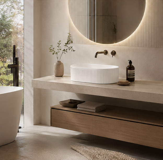 Lavoar pe blat alb riflat, ceramica sanitara, oval, fara orificiu pentru baterie