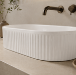 Lavoar pe blat alb riflat, ceramica sanitara, oval, fara orificiu pentru baterie