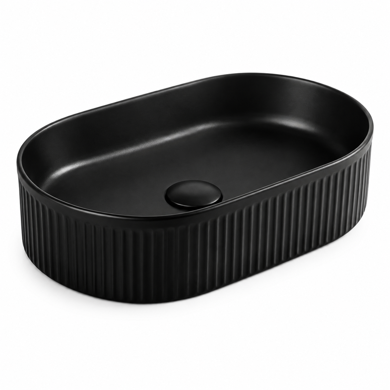 Lavoar pe blat negru mat riflat, ceramica sanitara, oval, fara orificiu pentru baterie