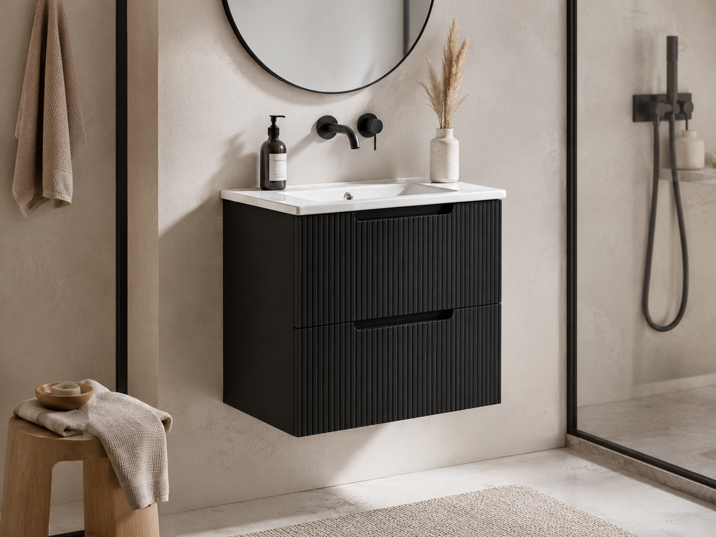 Corp Mobilier Baie Suspendat 60 cm Riflat – Nero (Negru)