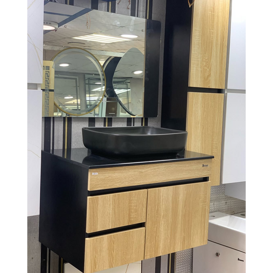 Mobilier Forest (WB-BC077) 80 cm oglindă cu LED, lavoar ceramic, blat compozit, soldat inclus, MDF total