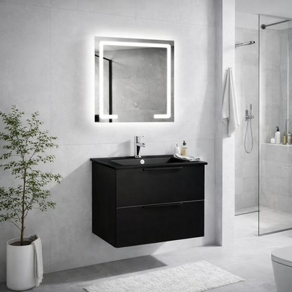 Set Mobilier Baie Nero 60 cm oglinda cu LED, lavoar ceramic inclus, MDF total