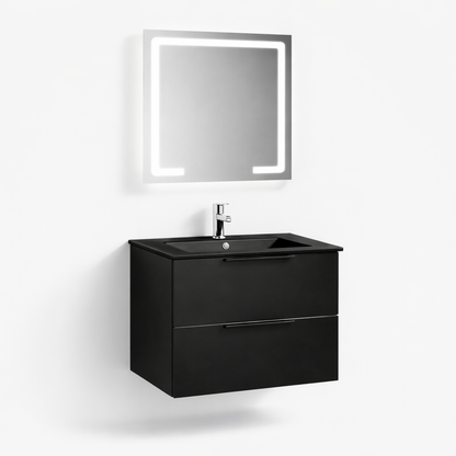 Set Mobilier Baie Nero 60 cm oglinda cu LED, lavoar ceramic inclus, MDF total