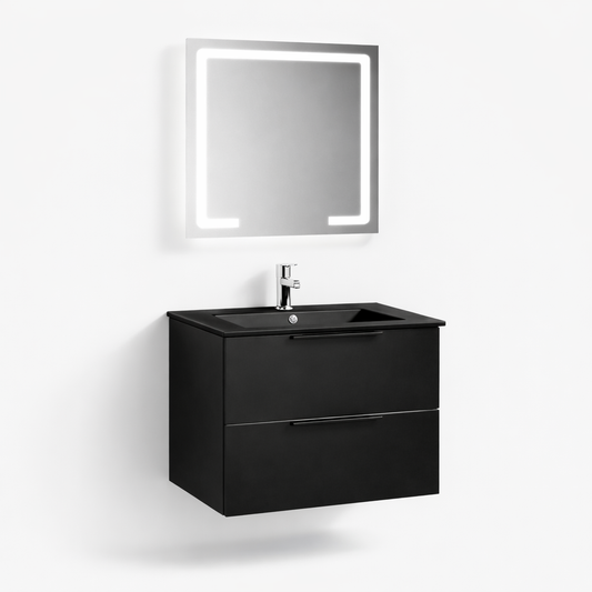 Set Mobilier Baie Nero 60 cm oglinda cu LED, lavoar ceramic inclus, MDF total