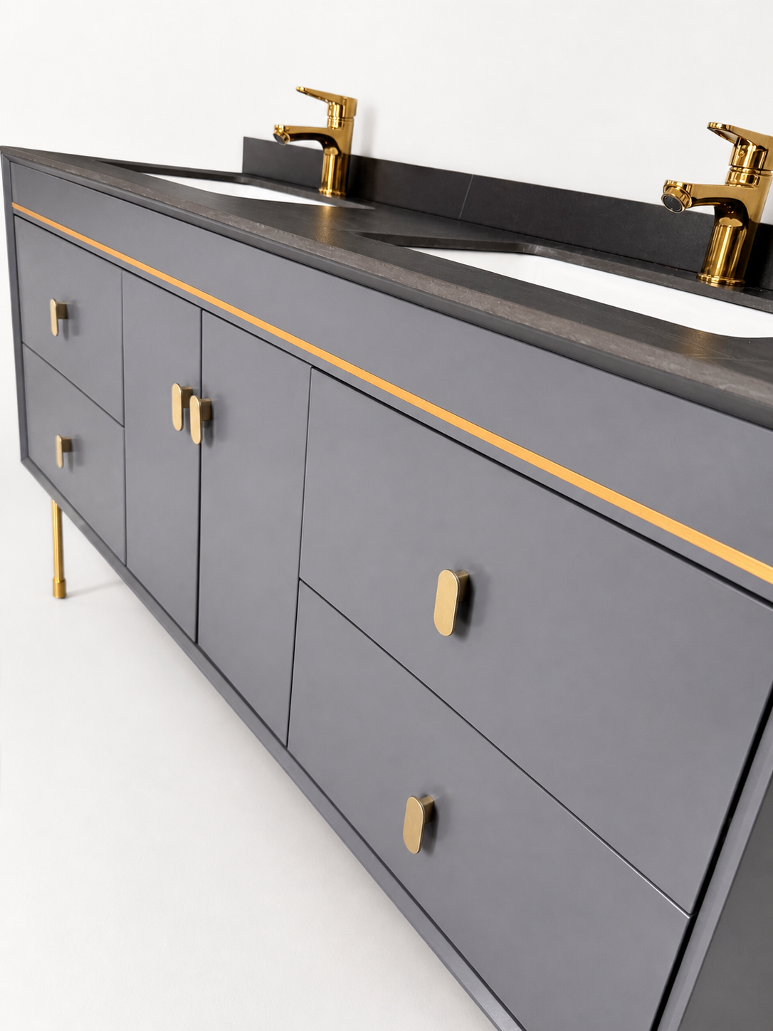 Mobilier baie NOBLE, 150 cm, MDF, blat ceramic, oglinda LED, sistem soft-close