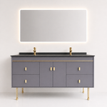 Set Mobilier baie NOBLE 150 cm latime, realizat din MDF si prevazut cu blat ceramic. Produsul include corp de mobilier si oglinda cu iluminare LED. Bateriile nu sunt incluse.