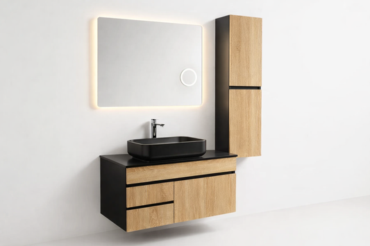 Mobilier Forest 80 cm oglinda cu LED, lavoar ceramic, blat compozit, soldat inclus, MDF total (WB-BC077)